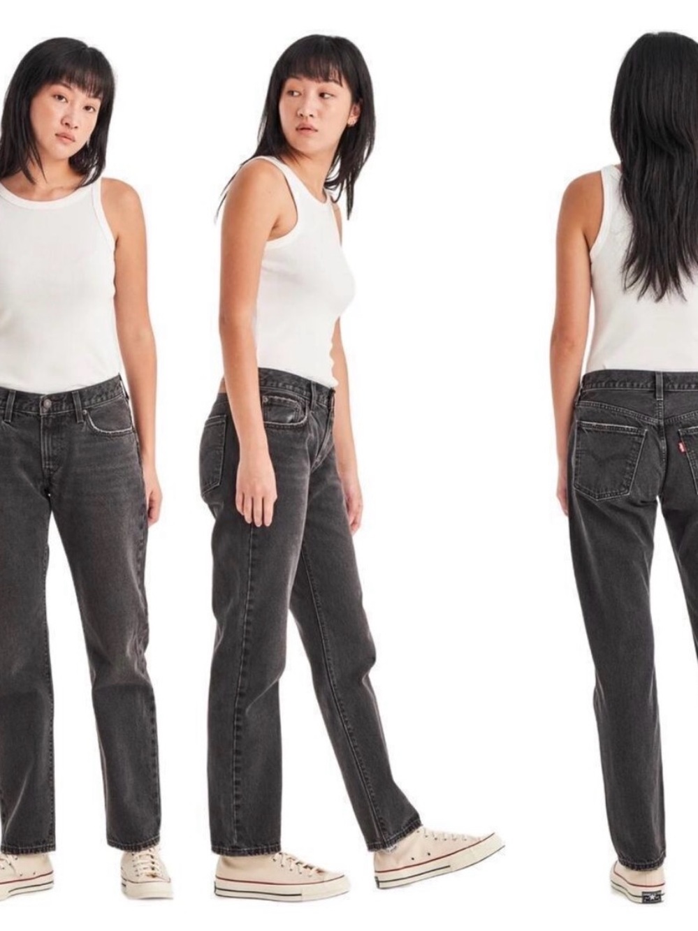 Levi's Premium Middy Straight Jeans Washed Black Denim Size 27 x 31